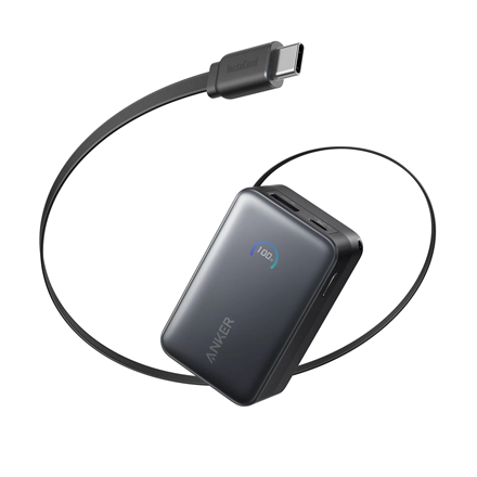 Anker Nano A1638H11 – 10000 mAh 45 W power bank with retractable USB-C cable, black