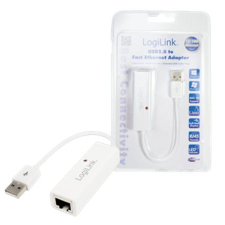 LogiLink UA0144B – USB 2.0–Fast Ethernet RJ45 -sovitin, 0.115 m, valkoinen