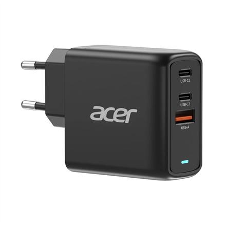 Acer 67W PD GaN Laturi, 2 x USB C ja 1 x USB A, EU-pistoke, 100W USB C -kaapeli, Vähittäispakkaus