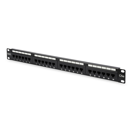 Digitus kytkentäpaneeli DN-91524U 48.2 x 4.4 x 10.9 cm Kategoria: CAT 5e; Portit: 24 x RJ45; Pitovoima: 7.7 kg; Työntövoima: 30N maks. Musta