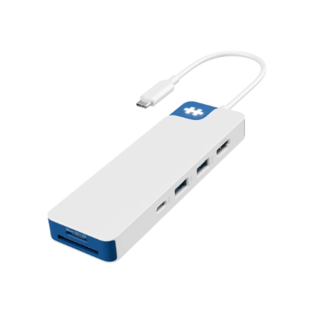 Hyper HyperDrive Flex HD4102BUGL – 8-porttinen USB-C-keskitin, 1× HDMI, valkoinen/sininen