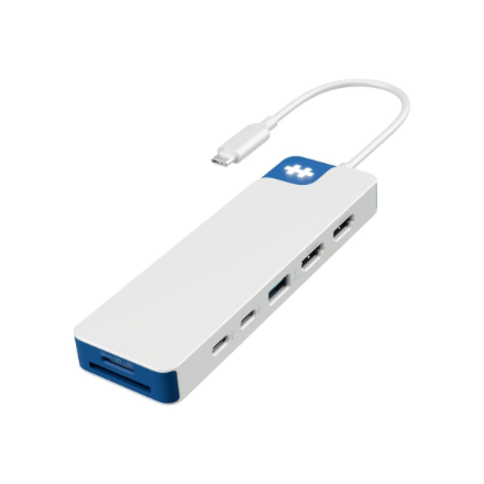 Hyper HyperDrive Flex HD4103BUGL – 9-porttinen kahden 4K HDMI-näytön telakka, 2× HDMI, valkoinen/sininen