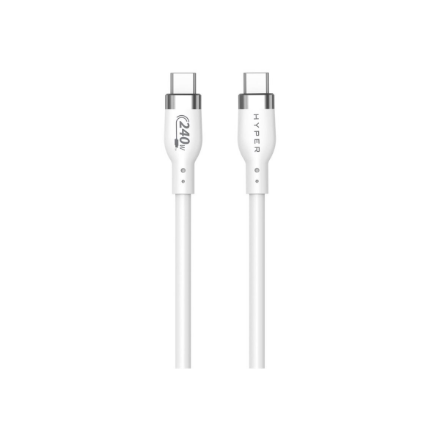 Hyper HyperJuice HJ4001WHGL – 1 m 240 W silikoninen USB-C–USB-C-latauskaapeli, valkoinen