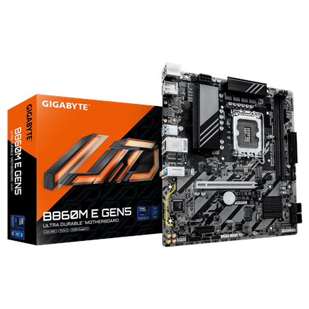 Gigabyte B860M E GEN5 -emolevy, Intel LGA1851, DDR5, 4 SATA-liitäntää, M.2