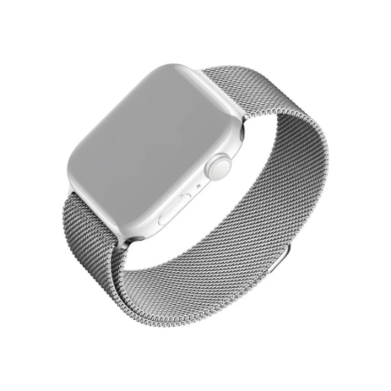 FIXED FIXMEST-434-SL – metalliverkkoinen kellonranneke, 42/44/45/46/49 mm, Apple Watch, hopeanvärinen