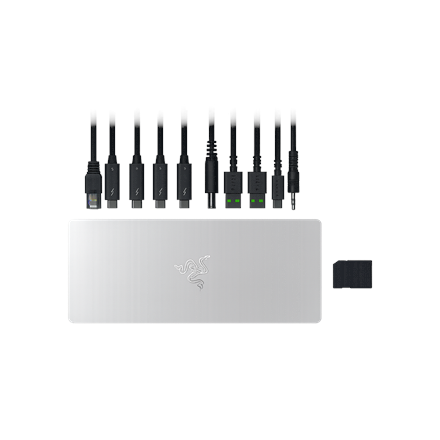 Razer Thunderbolt 5 Dock Mercury RC21-02290200-R3EK – Mercury-valkoinen 10-porttinen telakointiasema, M.2-paikka, kolmen 4K 144 Hz näytön tuki ja 140 W Power Delivery