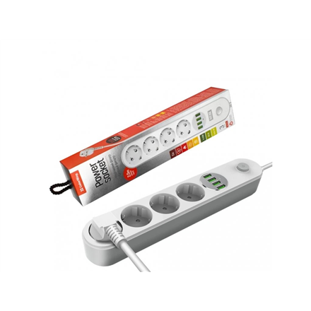 ColorWay CW-CHE44W – jatkojohto 4 EU-pistorasialla ja USB-latausporteilla