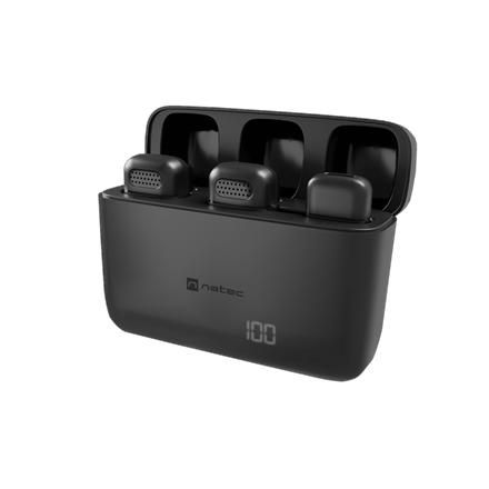 Natec Hopper Lavier – langattomat USB-C-nappimikrofonit, 2 kpl, mustat, melunvaimennus