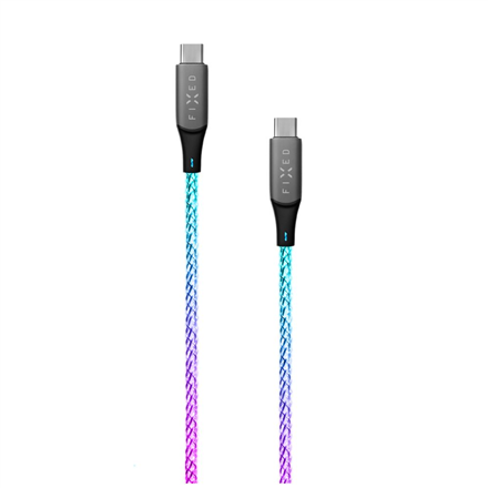 FIXED FIXDLED-CC-RA – valaistu USB-C–USB-C-latauskaapeli PD-tuella, sateenkaaren värinen