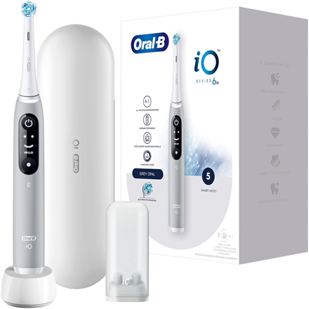 Oral-B sähköhammasharja iO6s, ladattava, aikuisille, mukana tulevien harjaspäiden määrä 2, hampaiden harjaustilojen määrä 5, harmaa