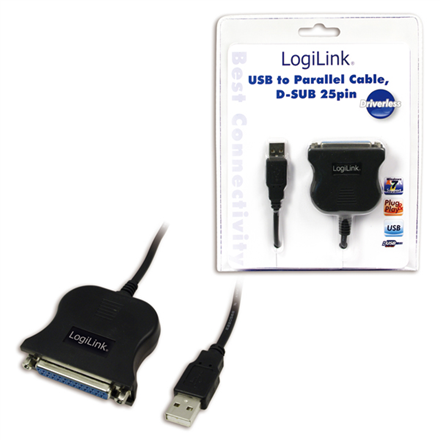 LogiLink UA0054A – USB 2.0–rinnakkais-LPT DB25 -sovitinkaapeli, 1.8 m