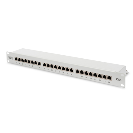 DIGITUS DN-91524S – 24-porttinen CAT 5e RJ45 -kytkentäpaneeli, enimmäisasennusvoima 30 N, valkoinen