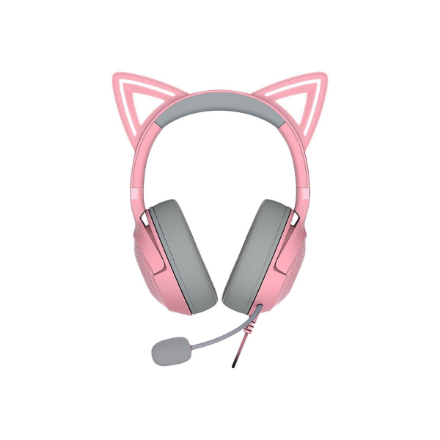 Razer Kraken Kitty V2 Quartz RZ04-04730200-R3M1 – johdollinen korville asetettava USB-A-kuulokemikrofoni kissankorvilla, vaaleanpunainen