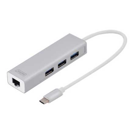DIGITUS – 3-porttinen USB-C-keskitin Gigabit Ethernetillä