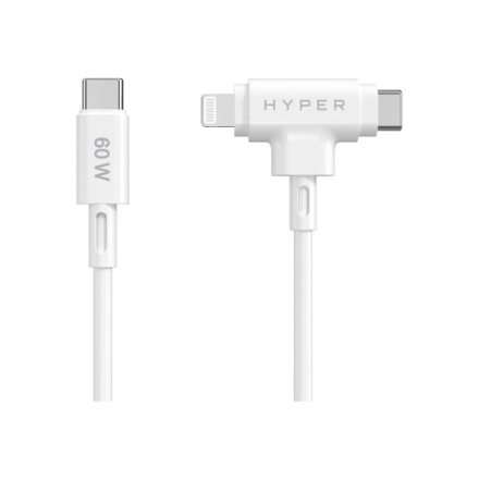 Hyper HyperJuice -hybridi-USB-C–USB-C- ja Lightning-silikonikaapeli, 60 W