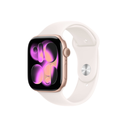 Apple Watch Series 11 MFCJ4ET/A – GPS + Cellular, 46 mm ruusukultainen alumiini kuori, vaaleanroosa urheiluranneke, M/L