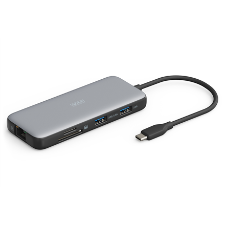DIGITUS DA-70915 – 8-porttinen USB-C-telakointiasema, 2 × HDMI, RJ-45 Gigabit Ethernet