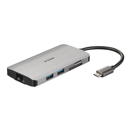 D-Link 8-in-1 USB-C-keskitin, jossa HDMI/Ethernet/kortinlukija/Power Delivery DUB-M810 USB-keskitin USB Type-C