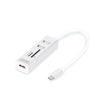 Digitus USB Type-C OTG 3-porttinen keskitin ja kortinlukija DA-70243