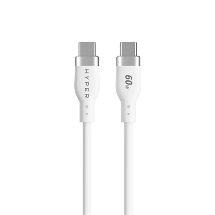 Hyper HyperJuice HJ4011WHGL – 1.5 m 60 W silikoninen USB-C–USB-C-latauskaapeli, valkoinen