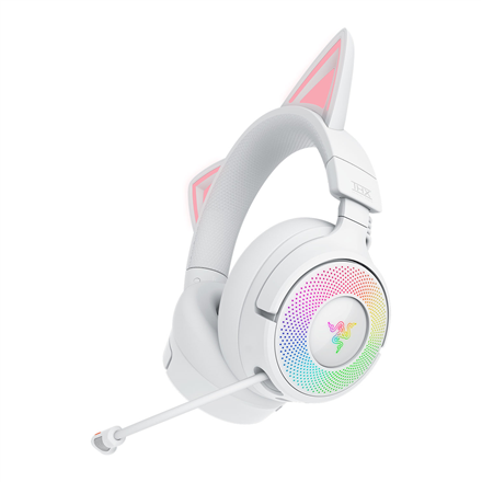 Razer Kraken Kitty V3 Pro RZ04-05170400-R3M1 – langaton korvat peittävä Bluetooth-pelikuulokemikrofoni kissankorvilla, valkoinen