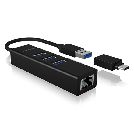 ICY BOX IB-HUB1419-LAN – 4-porttinen USB-A- ja USB-C-keskitin Gigabit Ethernetillä