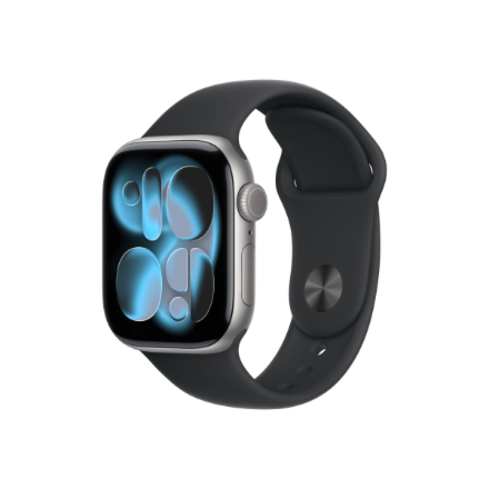Apple Watch Series 11 MF8C4ET/A – GPS + Cellular, 42 mm avaruusharmaa alumiini kuori, musta urheiluranneke, M/L
