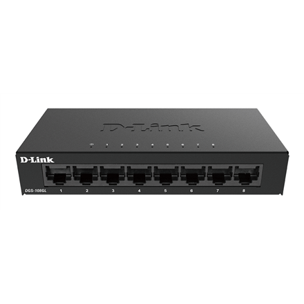 D-Link kytkin DGS-108GL/E, hallitsematon, pöytämalli, Gigabit Ethernet (kupari) porttien määrä 8, 60 kk