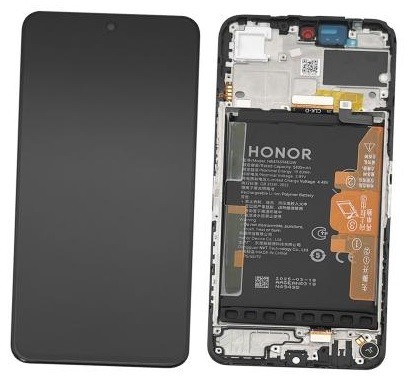 Alkuperäinen Huawei Honor 200 Smart / Honor X7c 5G LCD-näyttö- ja kosketuspaneelimoduuli kehyksellä ja akulla, musta (huoltopakkaus)