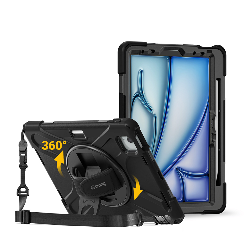 Crong Defender Plus -järeä suojakuori seuraaville malleille: iPad Air 11″ (M2/M3/M4, 2024–2026), iPad Air 10,9″ (4./5. sukupolvi) ja iPad Pro 11″ (2021/2022), musta