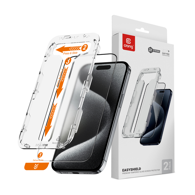 Crong EasyShield 2-Pack karkaistut näytönsuojalasit iPhone 15 Pro Max -laitteelle, 2 kpl