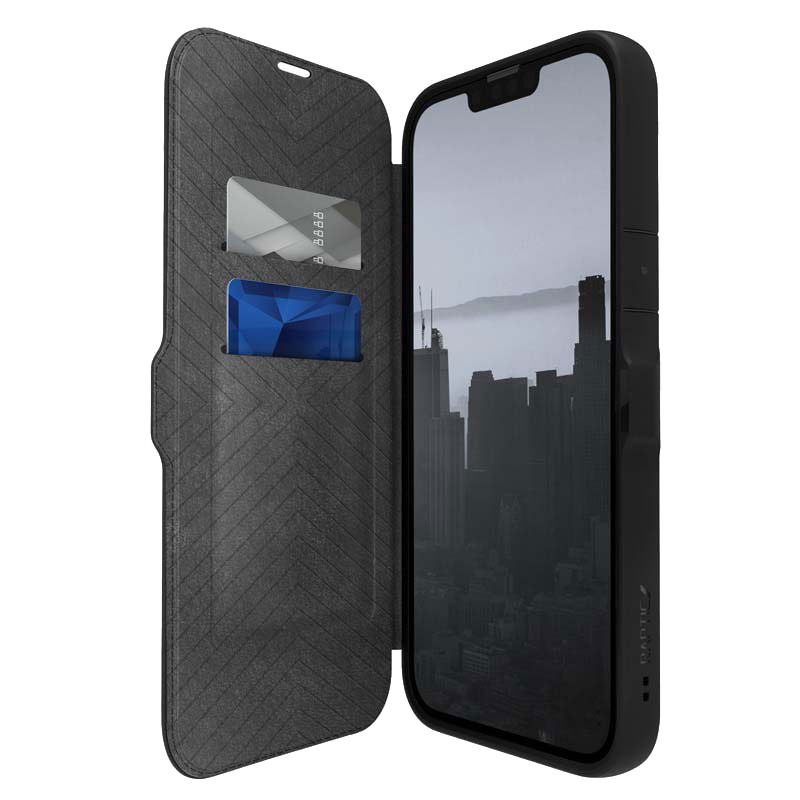 Raptic X-Doria Urban Folio suojakuori laitteelle iPhone 14 Plus, läppämallinen, musta