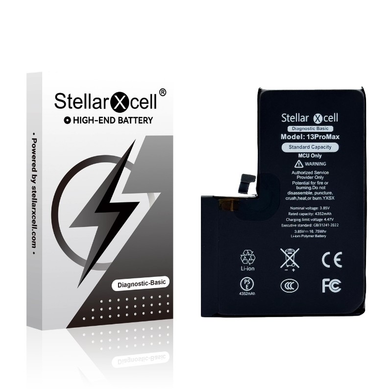 StellarXcell Diagnostic -akku Apple iPhone 13 Pro Max -puhelimeen, 4352 mAh (vakiokapasiteetti + laadukas BMS-kopio)