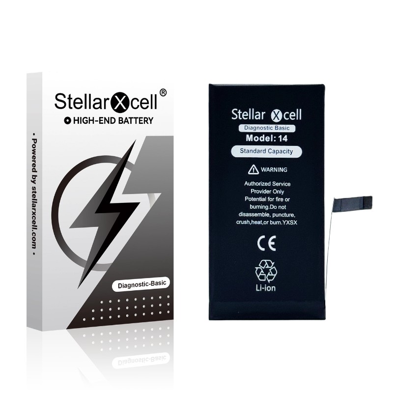 StellarXcell Diagnostic -akku Apple iPhone 14 -puhelimeen, 3280 mAh (vakiokapasiteetti + laadukas BMS-kopio)