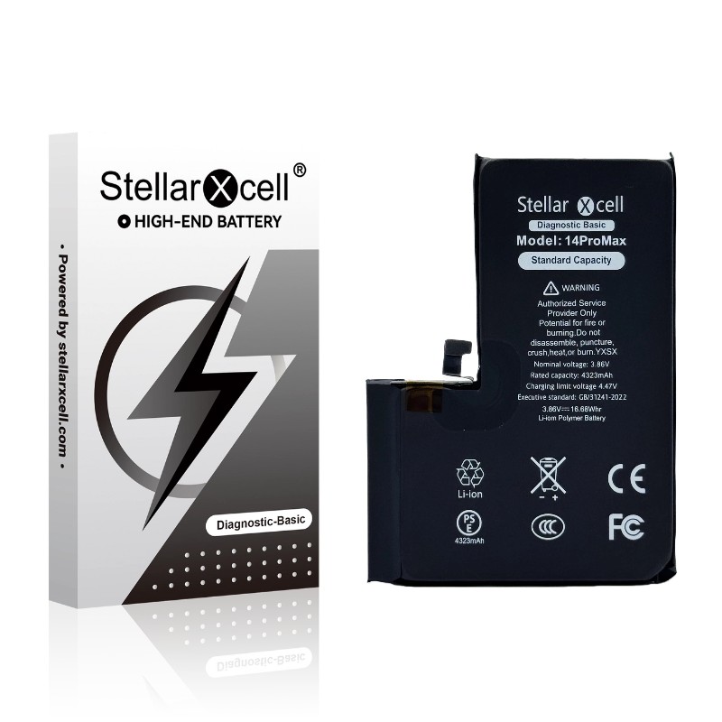 StellarXcell Diagnostic -akku Apple iPhone 14 Pro Max -puhelimeen, 4330 mAh (vakiokapasiteetti + laadukas BMS-kopio)