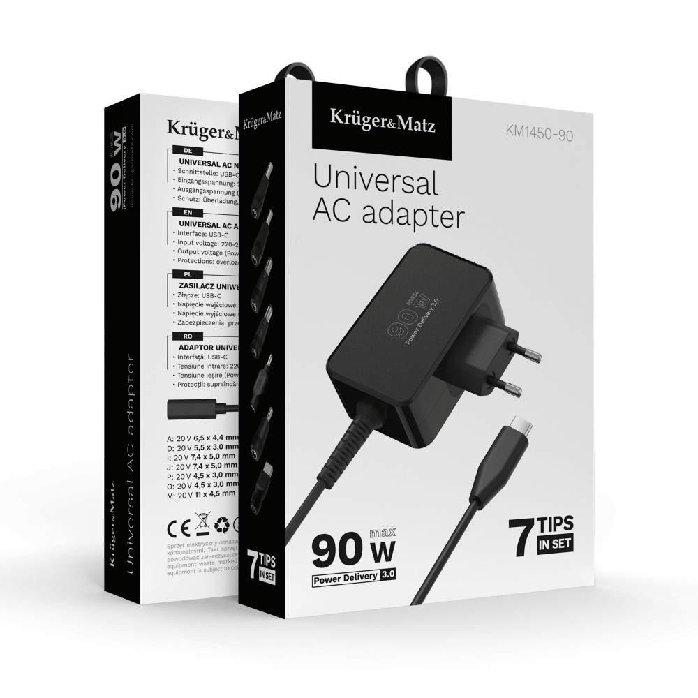 Kruger&Matz-yleislaturi kannettaville tietokoneille, 90 W, musta