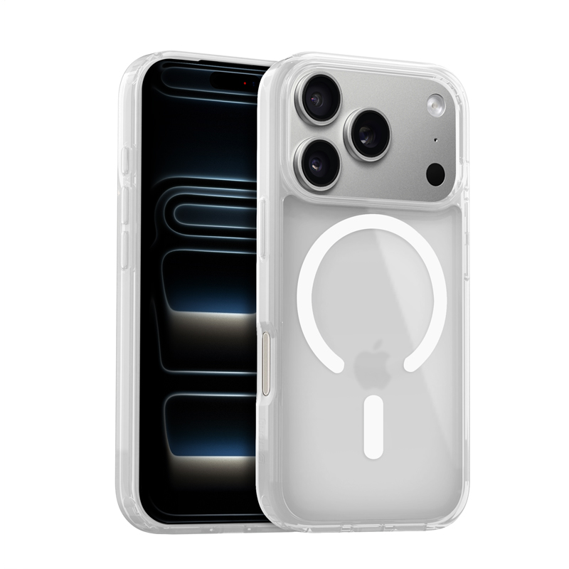 Crong Hybrid Matte Magnetic MagSafe suojakuori iPhone 17 Pro -laitteelle, valkoinen