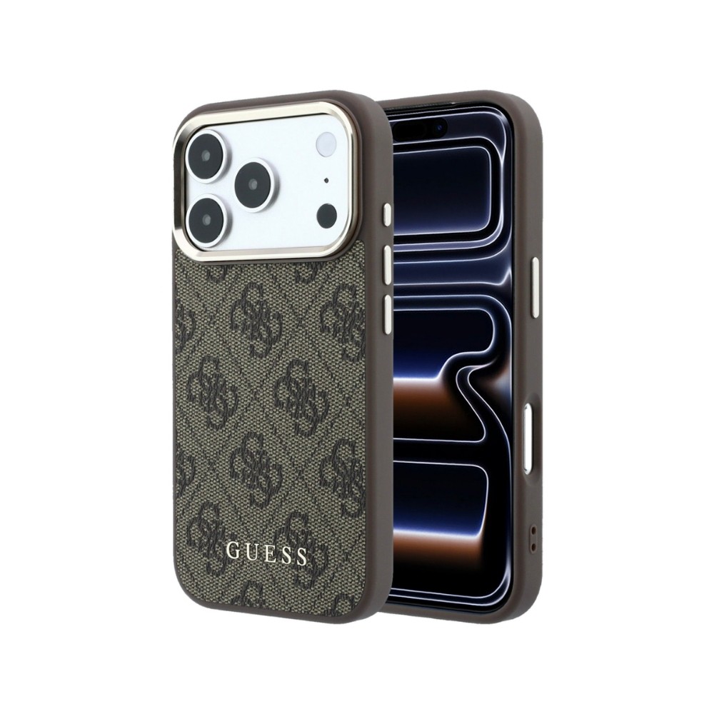 Case Guess PU Leather 4G Gold Frame MagSafe Apple iPhone 18 Pro Max brown