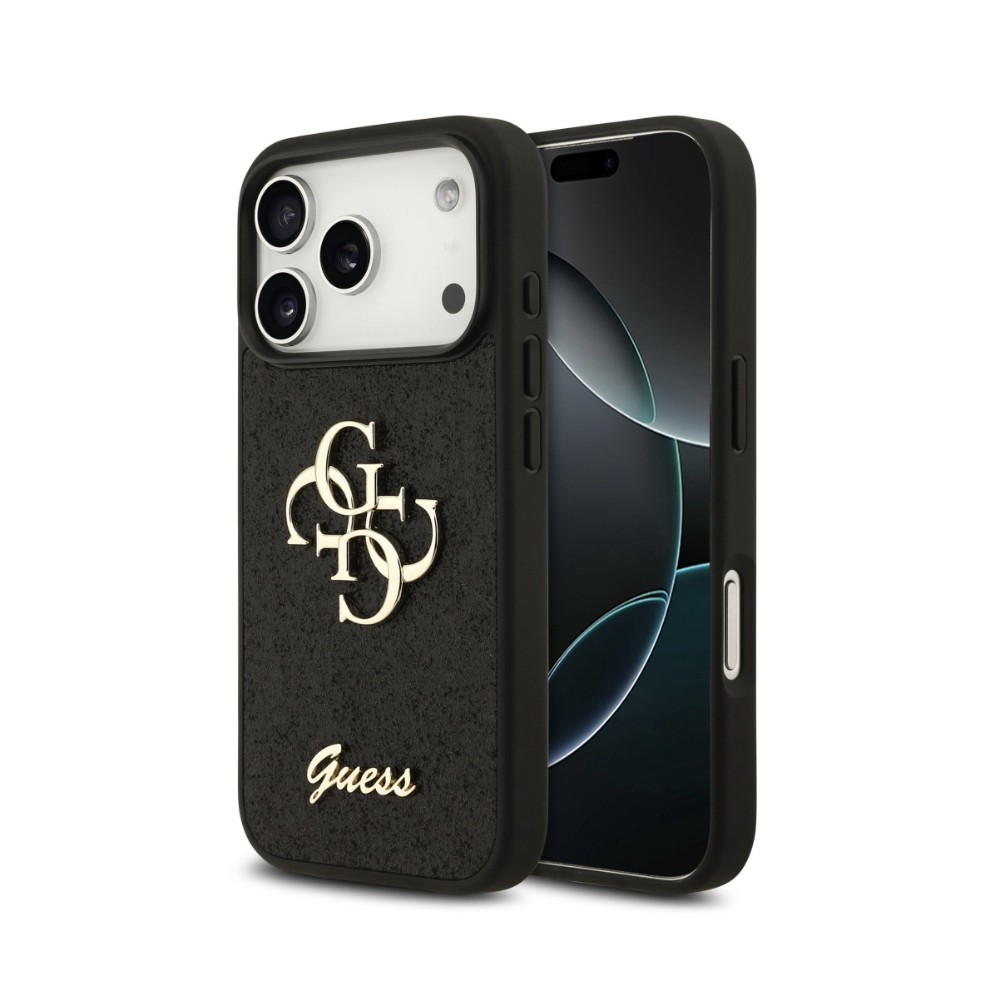 Case Guess PU Fixed Glitter 4G Metal Logo Apple iPhone 18 Pro Max black