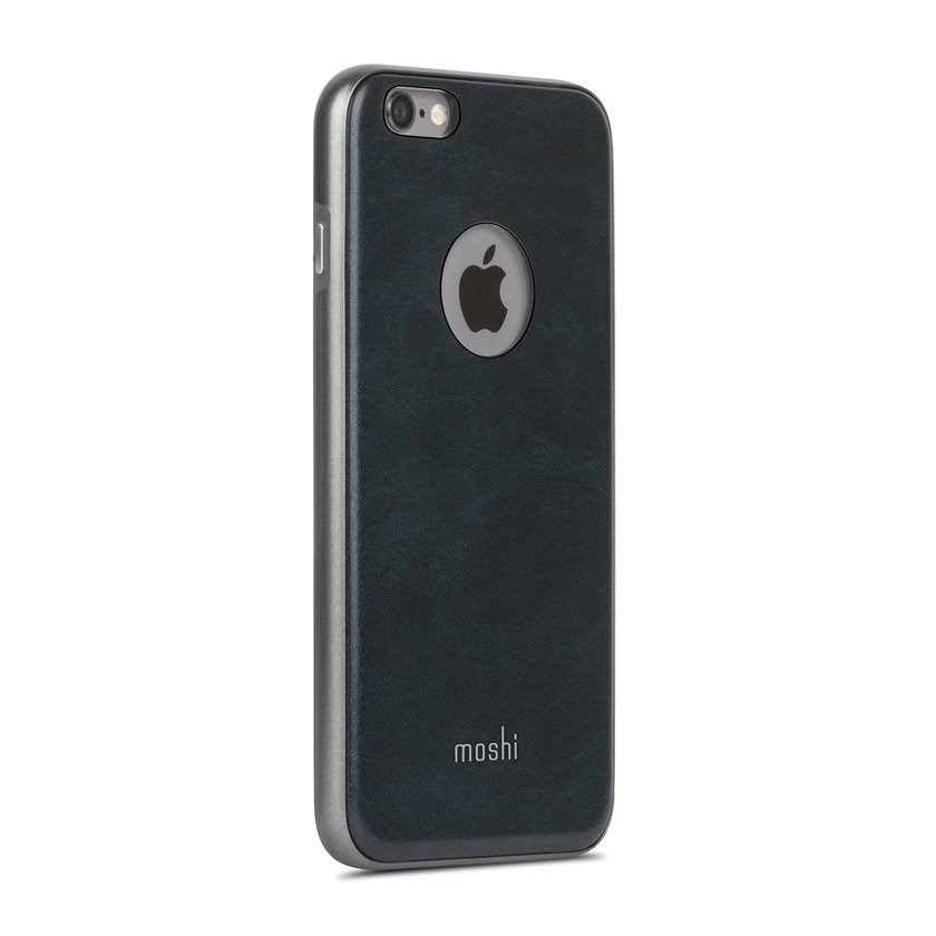 Moshi iGlaze Napa hybrid case with vegan-leather back for iPhone 6s Plus / 6 Plus, Midnight Blue