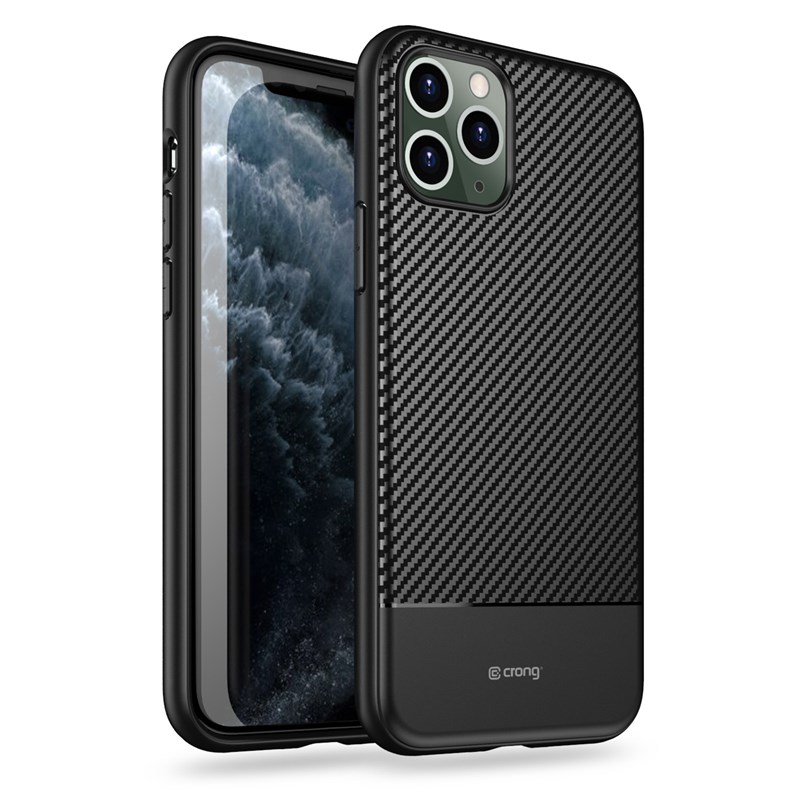 Crong Prestige Carbon suojakuori laitteelle iPhone 11 Pro Max, musta