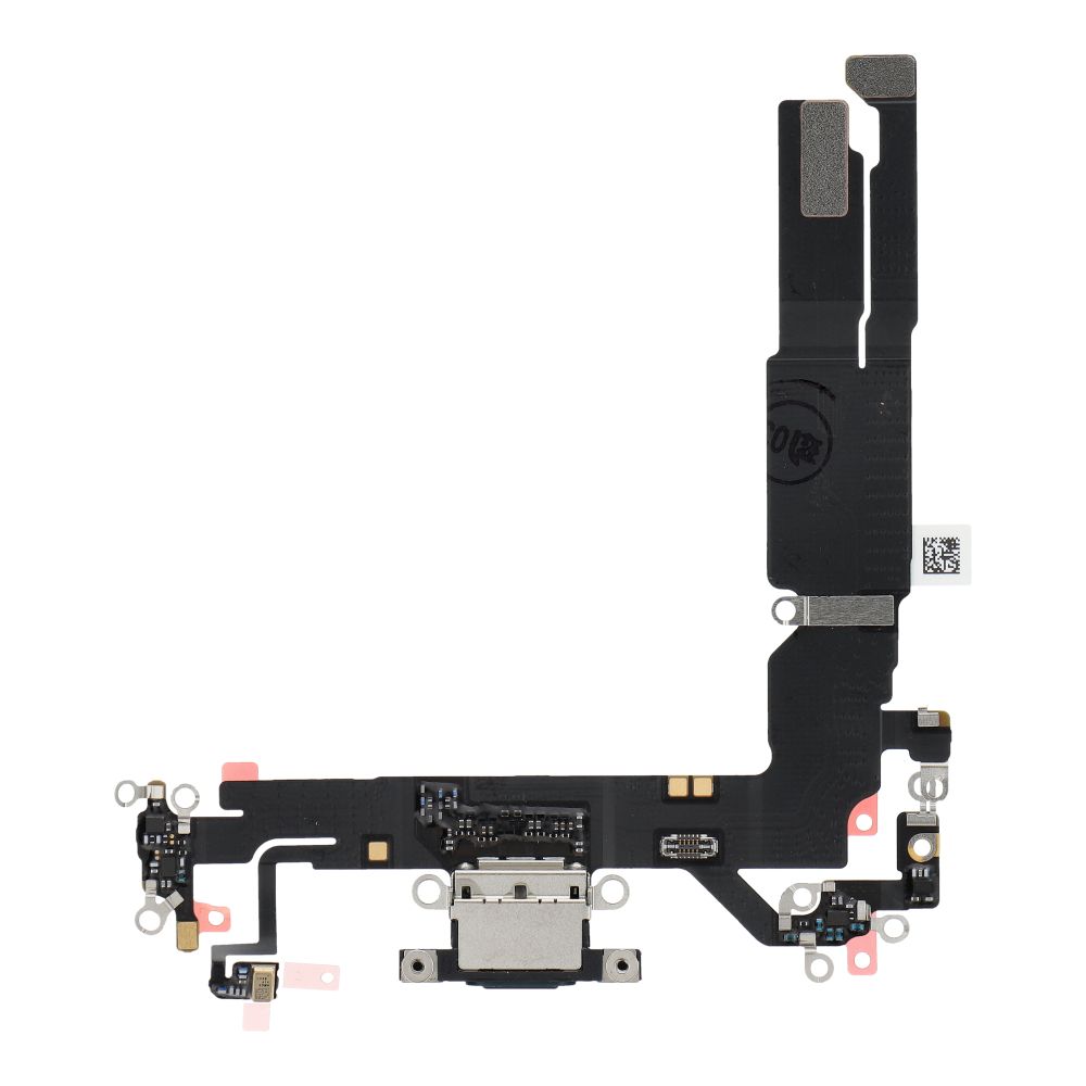 Original charging-port flex cable removed from a donor device for iPhone 16 – black