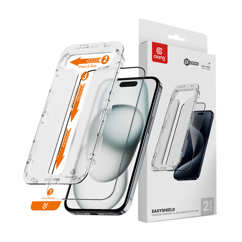 Crong EasyShield 2-Pack karkaistut näytönsuojalasit iPhone 16 / 15 -laitteelle, 2 kpl