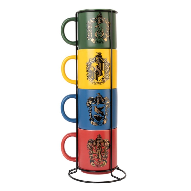Harry Potter Hogwarts Houses -keramiikkamukisetti telineellä, 4 kpl, 300 ml