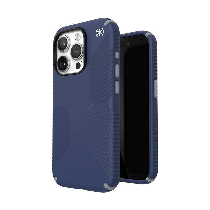 Speck Presidio2 Grip suojakuori iPhone 15 Pro -laitteelle, Coastal Blue / Dust Grey -värinen