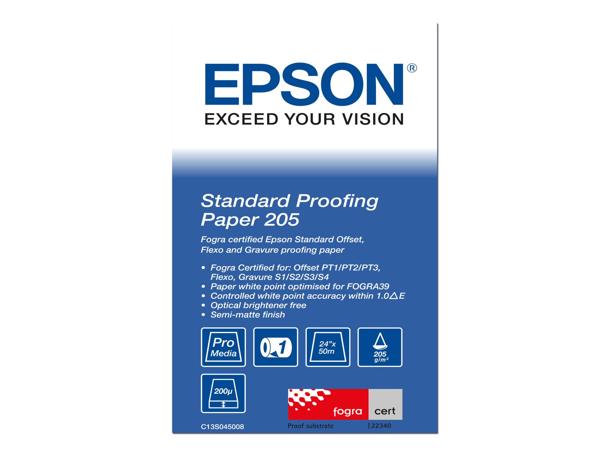 Epson S045008 Standard Proofing Paper -rulla, 24 in / 610 mm × 50 m, 205 g/m2