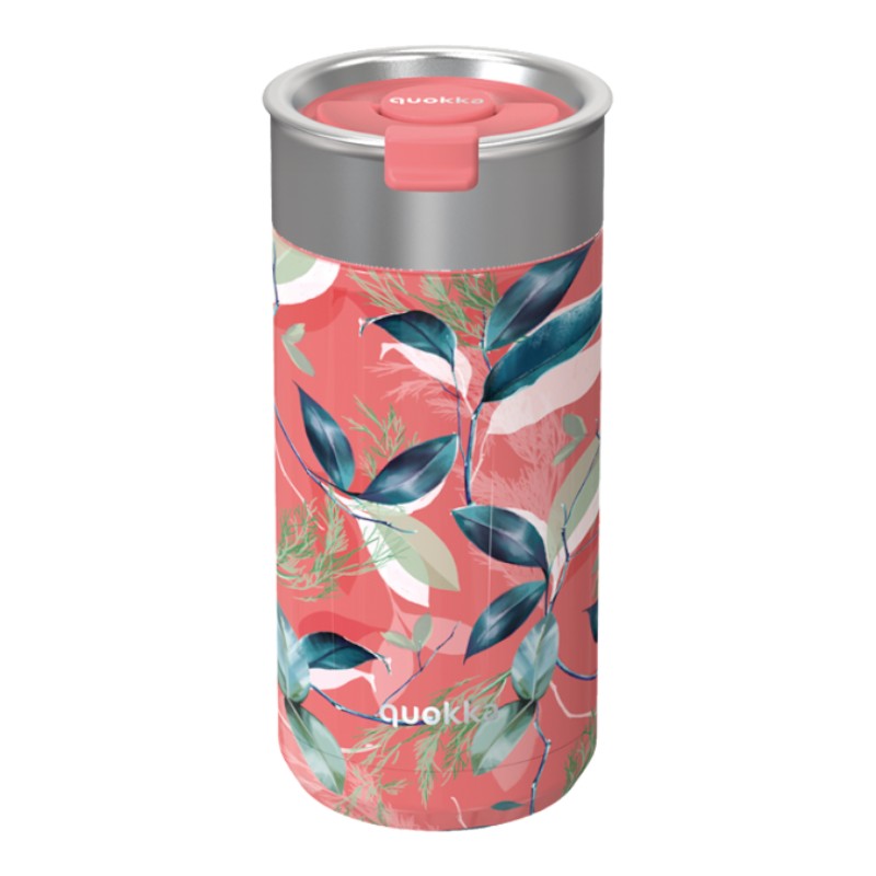 Quokka Boost Coffee Tumbler ruostumattomasta teräksestä valmistettu termosmuki haudutussiivilällä, 400 ml, Eksoottinen pinkki