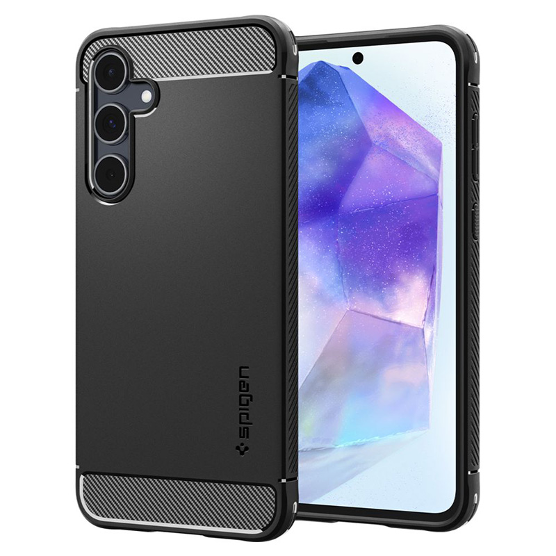Spigen Rugged Armor suojakuori laitteelle Samsung Galaxy A55 5G, mattamusta