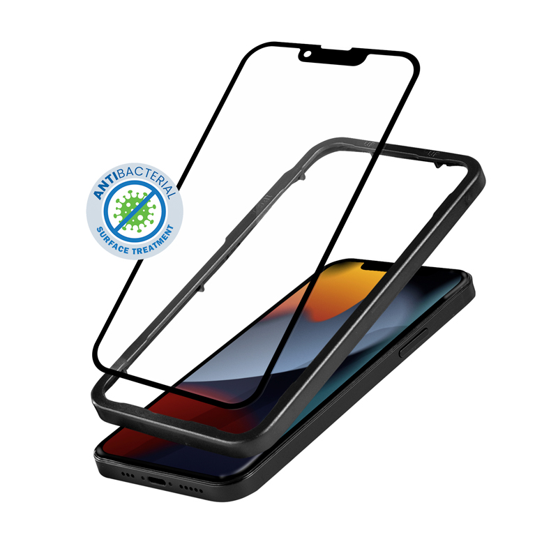 Crong Anti-Bacterial 3D Armor Glass 9H tempered-glass screen protector for iPhone 14 Plus / 13 Pro Max, with installation frame