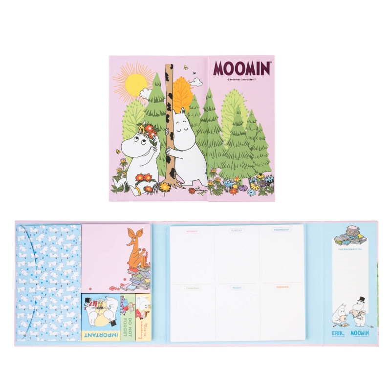 Moomins A4 -viikkosuunnittelija muistilapuilla